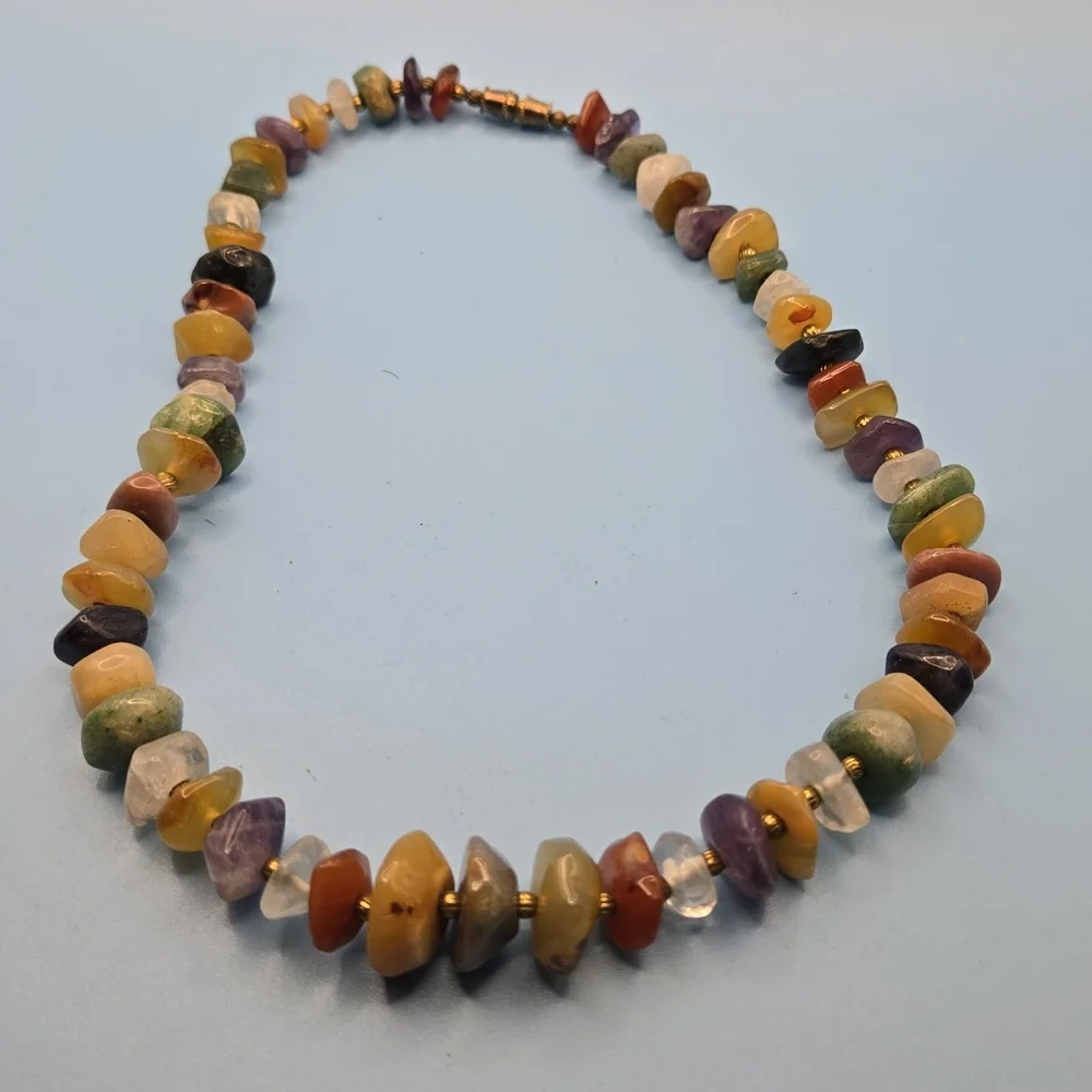 Vintage Semiprecious Stones Multicolor Beaded Necklace - Picture 1 of 1